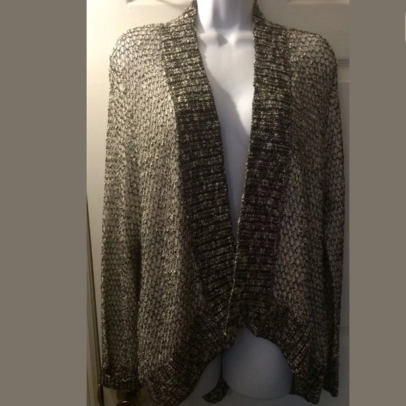CHICOS Black White Mixed Knit Open front cardigan sweater Layering Piece Classic - Picture 8 of 9
